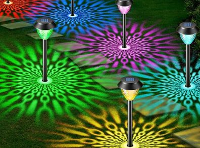 Solar Lights Outdoor Garden, 6 Pack Solar Garden Lights with Multi-Colour Changing+Warm White Modes Waterproof Pathway Lights Ornaments Outdoor