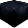 Good Square Leather Pouffe - Handmade - Delivered stuffed - Ottoman footstool, floor cushion (Black) Image 2