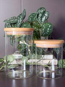 Set of 2 Glass Storage Jars with Bamboo Lids