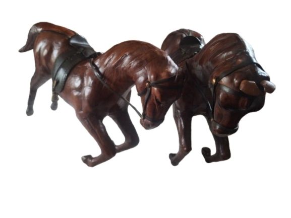 Vintage 1950s/60s Carved Wood wrapped in leather horses