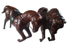 Vintage 1950s/60s Carved Wood wrapped in leather horses