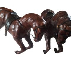 Vintage 1950s/60s Carved Wood wrapped in leather horses