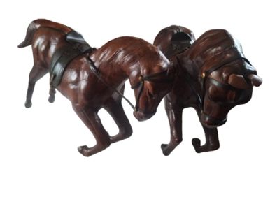 Vintage 1950s/60s Carved Wood wrapped in leather horses