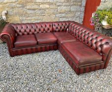 Vintage Oxblood Leather Chesterfield Corner Sofa.