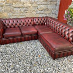 Vintage Oxblood Leather Chesterfield Corner Sofa.
