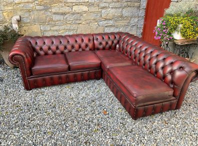 Vintage Oxblood Leather Chesterfield Corner Sofa.