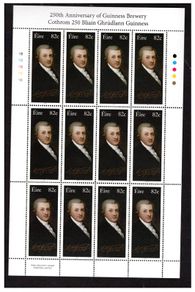 2009 Ireland The 250th Anniversary of the Guinness Brewery Commemorative Stamp Sheetlet Plate 1B1B1B1B1B Mint Never Hinged (MNH)