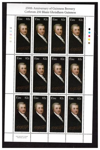 2009 Ireland The 250th Anniversary of the Guinness Brewery Commemorative Stamp Sheetlet Plate 1B1B1B1B1B Mint Never Hinged (MNH)