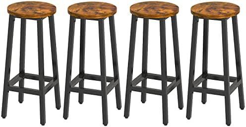 Set of 4 Wooden Bar Stools for Kitchen, Rustic Brown
