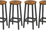 Set of 4 Wooden Bar Stools for Kitchen, Rustic Brown
