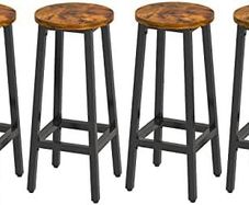 Set of 4 Wooden Bar Stools for Kitchen, Rustic Brown