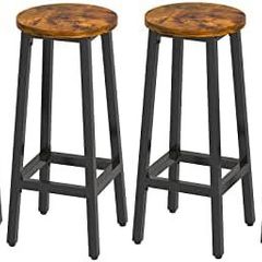 Set of 4 Wooden Bar Stools for Kitchen, Rustic Brown