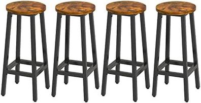 Set of 4 Wooden Bar Stools for Kitchen, Rustic Brown
