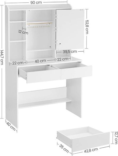 Led Dressing Table with Lighting, Mirror with LED, 2 Drawers with Adjustable Shelves 3 Colours with Adjustable Brightness White