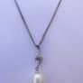 Sterling Silver 925 Freshwater Pearl & Cubic Zircon Pear Pendant length 16" / 3,96g Image 2