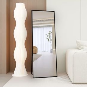 Full Length Mirror 140x40cm Free Standing, Hanging or Leaning, Large Floor Mirror with Black Aluminum Alloy Frame for Living Room or Bedroom