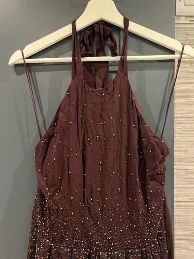 Mango Brown Glitter Hand Beaded Maxi Backless Dress size 10