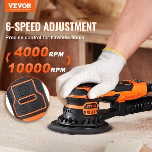 Random Orbital Sander 5 & 6-Inch, 350W Brushless Orbital Sander, 10,000 PRM 6 Variable Speed Electric Palm Sander with 20PCS Sandpapers, Dust Connector & Hose for Woodworking Detailing Sanding