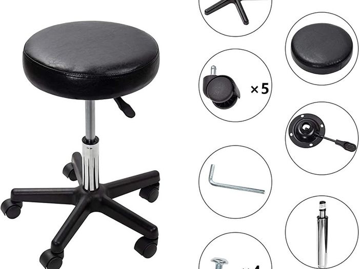 Black Adjustable Rolling Cushion Tattoo Massage Hydraulic Salon Stool,5 Wheels (FREE POSTAGE)