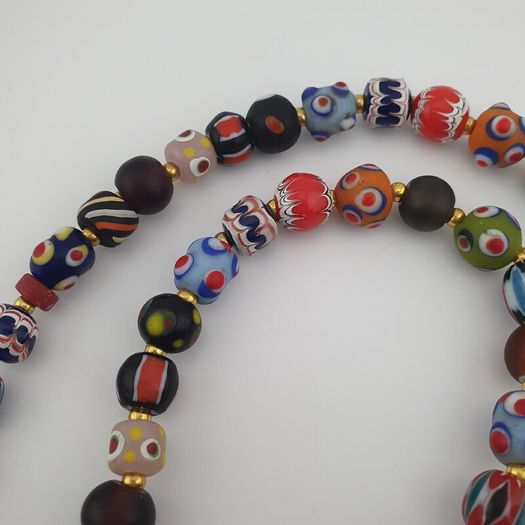 Antique Venetian Style MulitColor Mix Glass & Old Face Glass Pendant Necklace