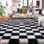 120x180cm Black and White Check Rug for Bedroom, Washable Non Slip Non-Shedding, Shag Pile Soft Fluffy Thick Rugs, Checkerboard Carpet for Hallways, Kitchen, Lounge Image 2