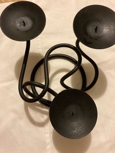 A Heavy Three Candle Table Holder 13cm H