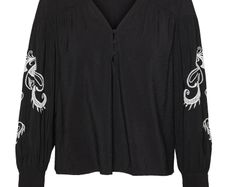 VERO MODA Charlotte Embroidered Sleeve Top Black Size S!