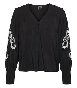 VERO MODA Charlotte Embroidered Sleeve Top Black Size S!