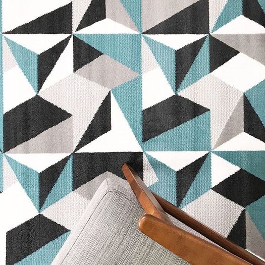 Grey Silver Cream Duck Egg Blue Kaleidoscope Geometric Modern Traditional Living Room Rug (FREE POSTAGE)
