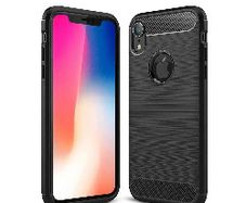 For Apple iPhone XR Carbon Fibre Design Case TPU Cover - Black