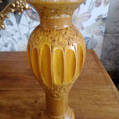 Mid-Century Teak Hand Carved Candle Holder