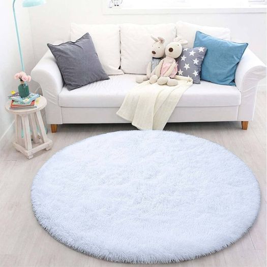 Round Rugs for Bedrooms Fluffy Living Room Circle Area Rug Soft Shaggy Carpet for Kids Room Floor Mat (Grey, 80cm)