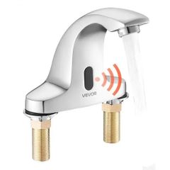 Touchless Bathroom Sink Faucet, Automatic Motion Sensor Restroom Toilet Faucet Cold Water with Hole Cover Plate, Battery Operated for 9.5 mm Pipe Commercial Lavatory,Chrome Plated Silver