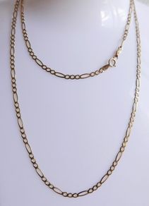Vintage (long over 24") Solid 9ct Yellow Gold 375 Figaro Necklace length 24,2" - 3,9g