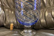 Pasabahce Art blue-spiral-handblown-glass-pedestal