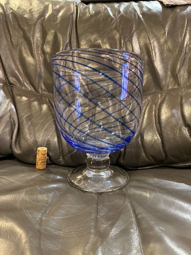 Blue Spiral Handblown Glass Pedestal Dish