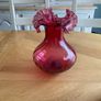 Stunning Oversized Cranberry Glass Vase . Hand blown glass with ruffle edge Image 4