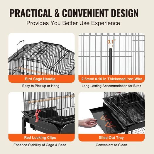 Metal Bird Cage 62 Inch with Rolling Stand