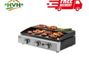 Gas Grill 7.5 kW Portable Table Grill with 3 Burners Ceramic Coating Grill Plate Warming Rack