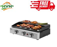 Gas Grill 7.5 kW Portable Table Grill with 3 Burners Ceramic Coating Grill Plate Warming Rack