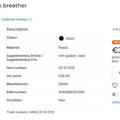 SWAG M57 pcv breather valve 335d 535d 635d 35d