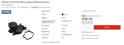 SWAG M57 pcv breather valve 335d 535d 635d 35d