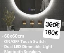 LED Bathroom Mirror Bluetooth Speakers Antifog Dual LEd 60x60cm Round Circle