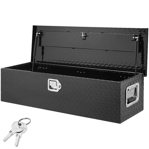 83L Heavy Duty Aluminium Truck Tool Box, Diamond Plate Storage Chest with Lock and Side Handles, Black, 990 x 330 x 254 mm