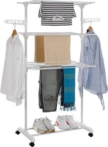 NEW SALE | 3 Tier Clothes Airer, Foldable Clothes Horse with 2 Wings, Rolling Clothes Drying Rack