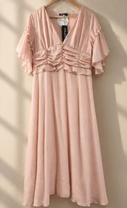 BNWT Boohoo Blush Pink Pleated Ruffle Midi Smock dress UK 16