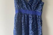 Cath kidston blue ditsy pattern top with shimmery neon blue belt detail