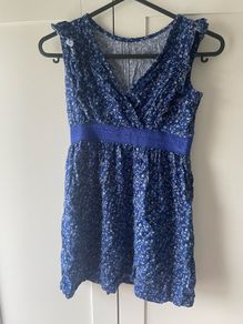Cath kidston blue ditsy pattern top with shimmery neon blue belt detail