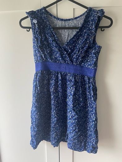 Cath kidston blue ditsy pattern top with shimmery neon blue belt detail
