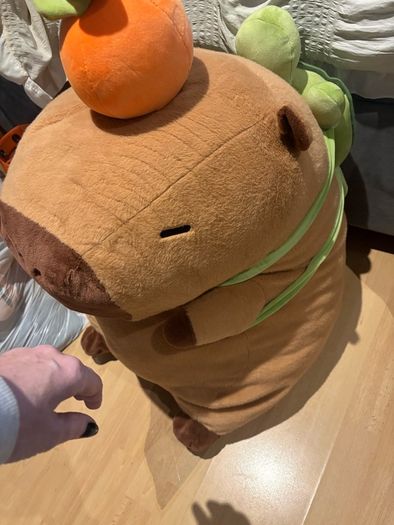 Giant Capybara Plush Toy with Turtle Backpack & Orange
